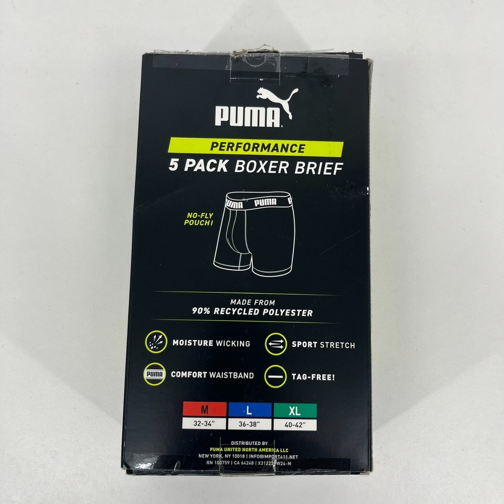 Puma 5 Pack Boxer Brief Underwear Mens L Gray Black Performance Stretch Open Box - Picture 5 of 8